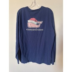 Vineyard Vines Mens Santa Whale Long Sleeve Pocket T-Shirt Navy Blue Size M