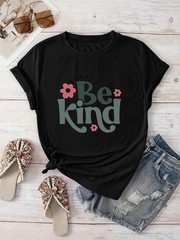 [Be Kind T-shirt] New Recommended] Women’s Casual Creative Monogram Be Kind Pr