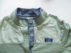 LL Bean Pullover Mens Large Green Henley Shirt Contrast Button Collar Outdoors