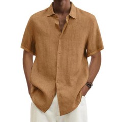 Mens Cotton Linen Short Sleeve Dress Shirt Button Down Loose Blouse Tops Solid