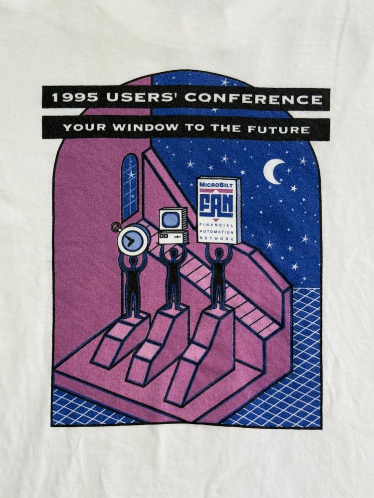 Vintage Computer Tech Tee 1995 MicroBilt Fan App Manager 1.0