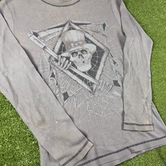 George Mens Skull Top Hat Scythe Graphic Thermal Long Sleeve Shirt Grey Size M