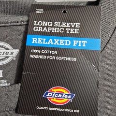 Dickies Logo SHIRT Mens MEDIUM M Gray Casual Work Relaxed Fit Long Sleeve NWT