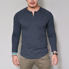 Men’s Long Sleeve Cotton T-Shirt Solid Slim Fit Button Up Tops Blouse Tee Casual