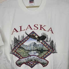 VTG Alaska Nature T Shirt XL White Gildan Bald Eagle Mountain Graphic Souvenir
