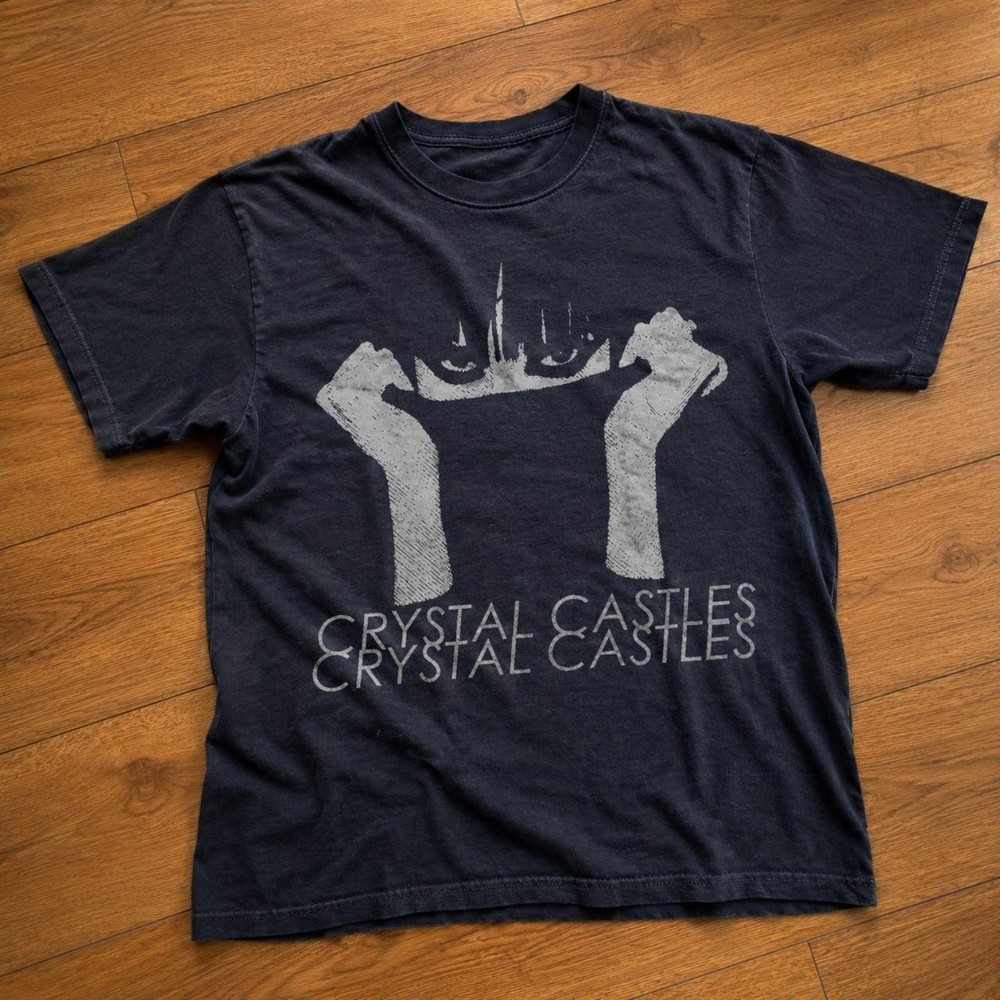 Crystal Castles Band Graphic T-Shirt Faded Black Indie Electronic Merch