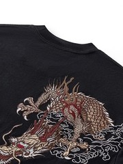 Men’s Embroidered Dragon T-Shirt Hip Hop Short Sleeve Heavy Stitch Streetwear