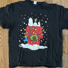 Vtg Snoopy T Shirt Woodstock Christmas Mens XL Black Short Sleeve Delta Tee Y2K