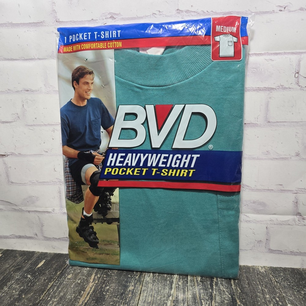 Size M – Men’s 90’s BVD Heavyweight T Shirt Pocket T-Shirt Vintage Sealed
