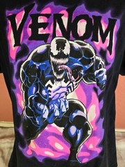 Mens Marvel Black Purple Pink Neon Venom Graphic Print T-Shirt Size L