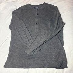 Bonobos Mens Slim Fit Henley Shirt Medium Charcoal Gray Slub Cotton Long Sleeve