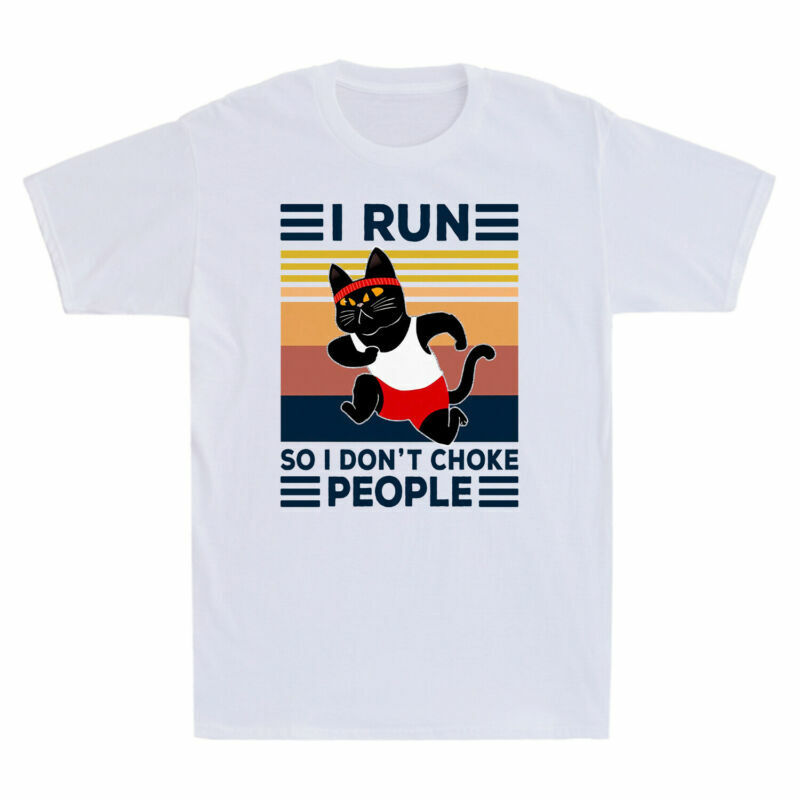 Black Cat I Run So I Don’t Choke People Vintage Funny Cat Lover Men’s T-Shirt
