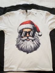 Gildan Harley Biker Santa Claus Sunglasses Retro Tee White Men’s XL