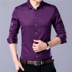 Men’s Casual Fashion Business Solid Color Long Sleeved Shirt