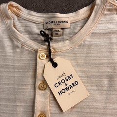 Crosby & Howard Men’s Henley Shirt Long Sleeve Cream and Gray Size XL NWT