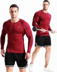 Men’s 3 Pack Compression Workout Long Sleeve Shirts,5030,Black,Grey,Red,3XL
