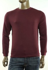 New John Ashford Mens Red Plum Crew Neck Long Sleeve Waffle Thermal T Shirt S