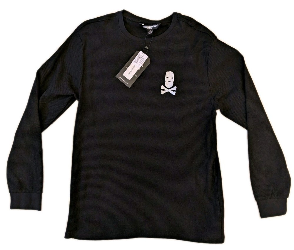 Crooks & Castles Mens Large Black Heavyweight Waffle Long Sleeve Tee NWT