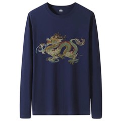 Fashion Dragon Rhinestones Diamond Long Sleeve Luxury Men Trend Cotton T-Shirt