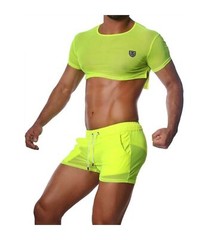 TOF PARIS Crop Top Very Soft Round Collared Shirt Neon Yellow 19