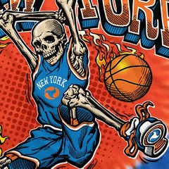 [Limited Edition] Vintage New York Dunker Basketball Skeleton Tie-Dye T-Shirt Li