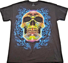 Liquid Blue Multi-Color Skull Graphic On Black T-Shirt Medium Brand New