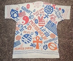 Vintage 80s Peace Love Not War Hippie Psychedelic Single Stitch AOP Shirt Sz XL