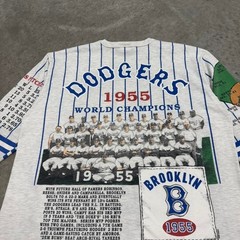 Vintage 90s Brooklyn Dodgers T-shirt Long Gone Jersey Pinstripes Gray Mens XL