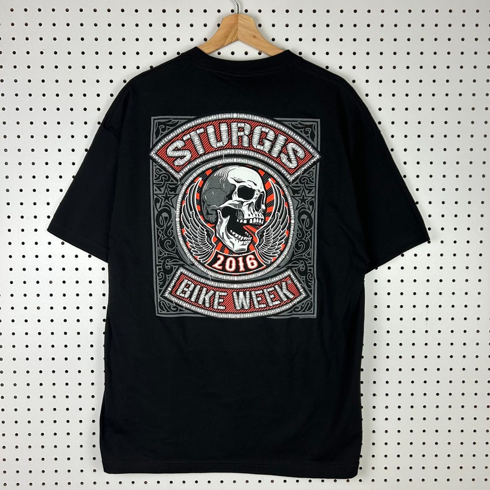 Hot Leather Sturgis Bike Week XL Motorcycle Biker T Shirt Black Skull Graphic 16