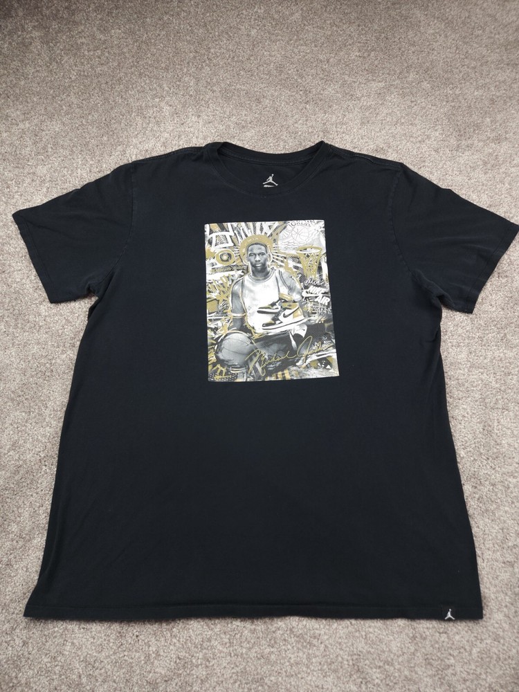 Jordan Nike Shirt Mens Large Black MJ Nike Air Big Swoosh Logo Spell Out