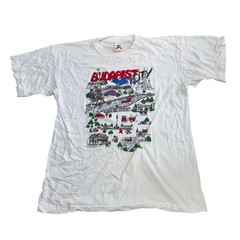 Vintage White Single Stitch T-Shirt Budapest 90s Retro Print Mens 2XL