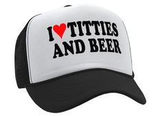 I HEART TITTIES AND BEER – LOVE FUNNY JOKE GAG – Unisex Adult Trucker Cap Hat