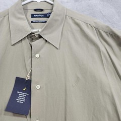 NEW Nautica Shirt Mens 2XL Beige Easy Care Silk Blend Short Sleeve Button Front