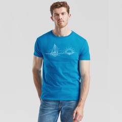Sailboat Sunset Sailing Travel Mens T-Shirt Ocean Line Art