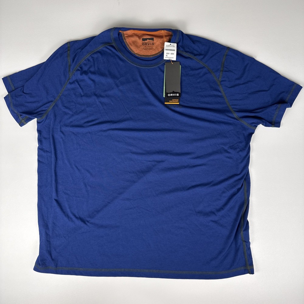 Orvis Drirelease Short-Sleeved Casting T-Shirt Mens XXL Blue Orange NWT