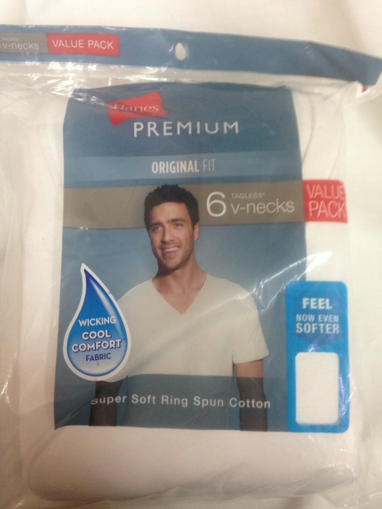 Hanes Premium Men’s 6pk V-Neck T-Shirt – White Small