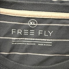 Free Fly Men’s XL Bamboo Performance Pocket T-Shirt Blue White Stripes