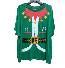 Holiday Time Mens Christmas T-Shirt 3XL Green Jingle Bell Short Sleeve Crew Neck