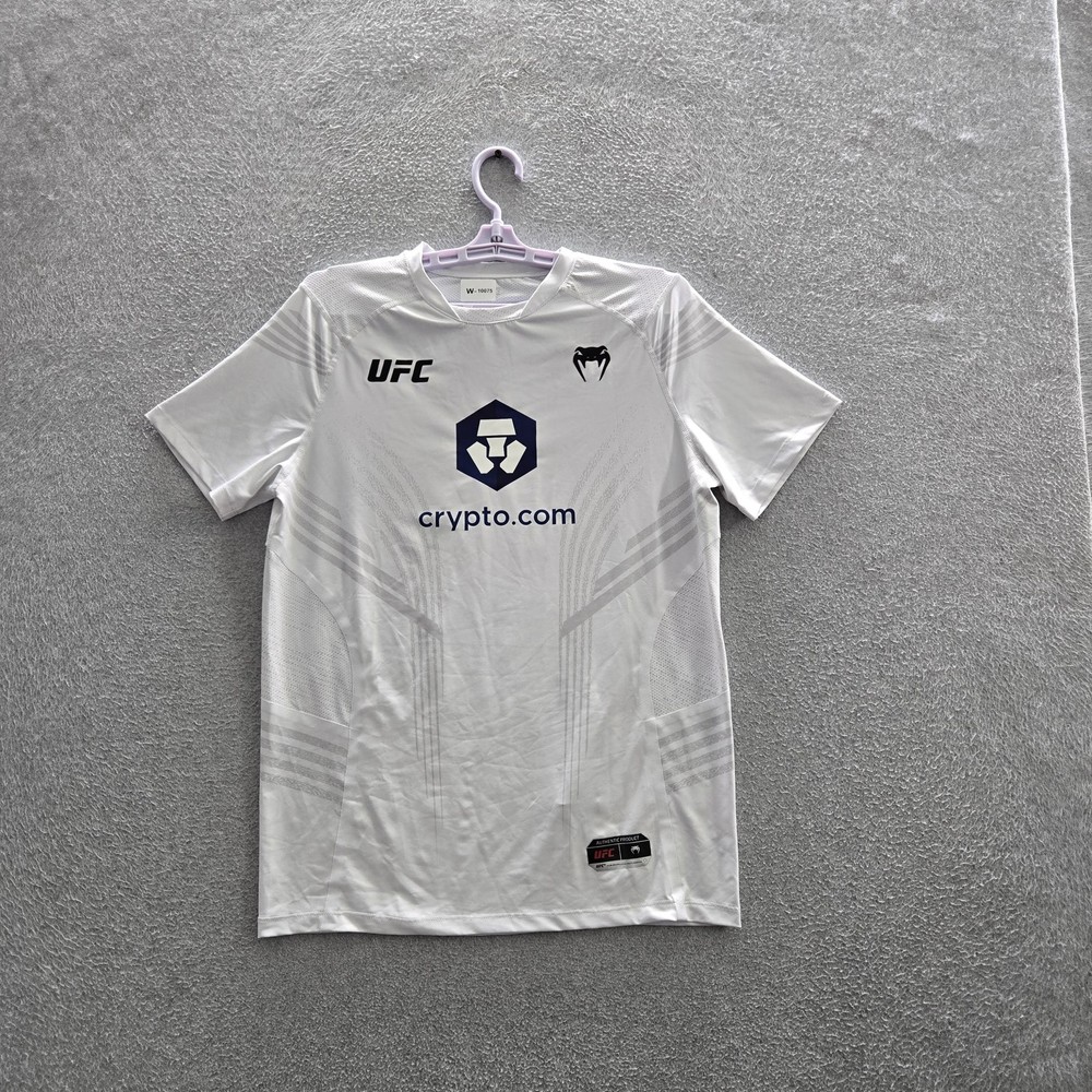 Venum Men Shirt S White Geometric UFC Logo Cryptocom Activewear Short Sleeve