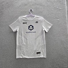 Venum Men Shirt S White Geometric UFC Logo Cryptocom Activewear Short Sleeve