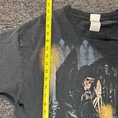 Vintage 90s Fashion Victim Grim Reaper Y2K Angel of Death T-Shirt L Sun Faded