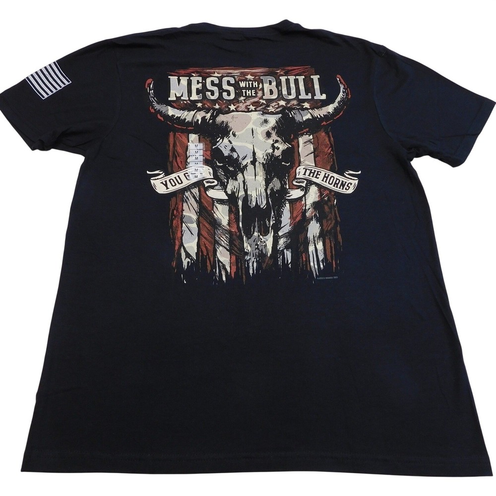 Jedco Mess With The Bull USA Flag Graphic T Shirt Men M Black NWT