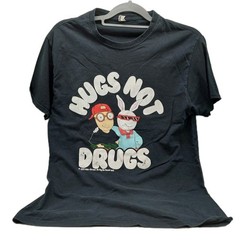Arthur & Buster Hugs Not Drugs Graphic T-shirt Size medium 2001 Y2K Black READ