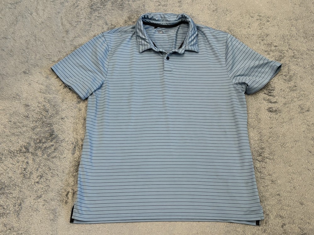 VRST Shirt Mens Large Blue Striped Short Sleeve Collared Neck Golf Stretch