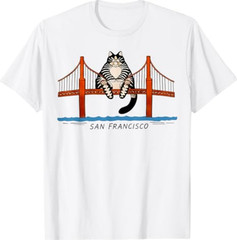 San Francisco Cat Golden Gate Bridge Book Lover T-Shirt