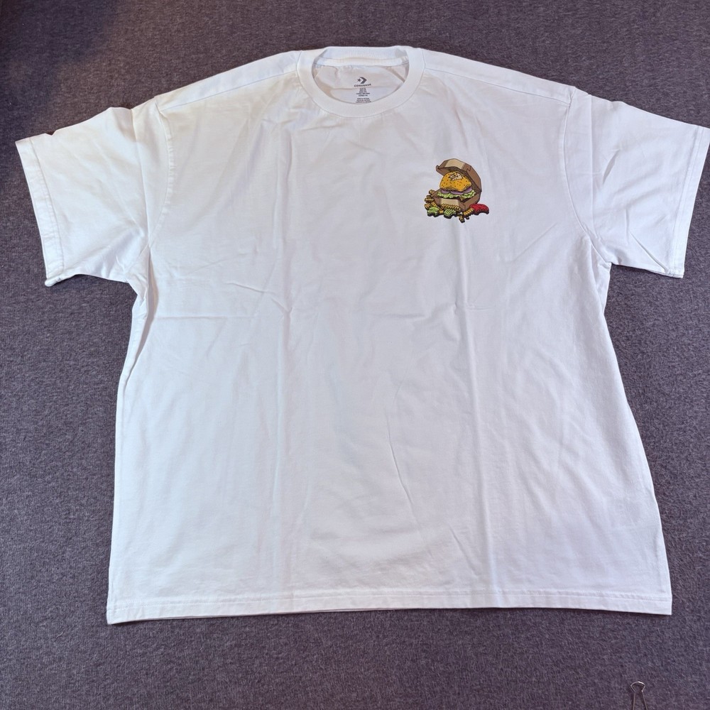 -Converse Burger T-Shirt Men’s XL White Graphic Tee Cheeseburger Crewneck Fun