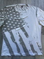 WEATHERED AMERICAN FLAG Lightweight Long Sleeve T Shirt Tee LIGHT GRAY MEDIUM