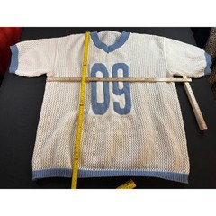 Vintage Style Mesh Knit 09 Jersey Top White Blue Short Sleeve XL Streetwear