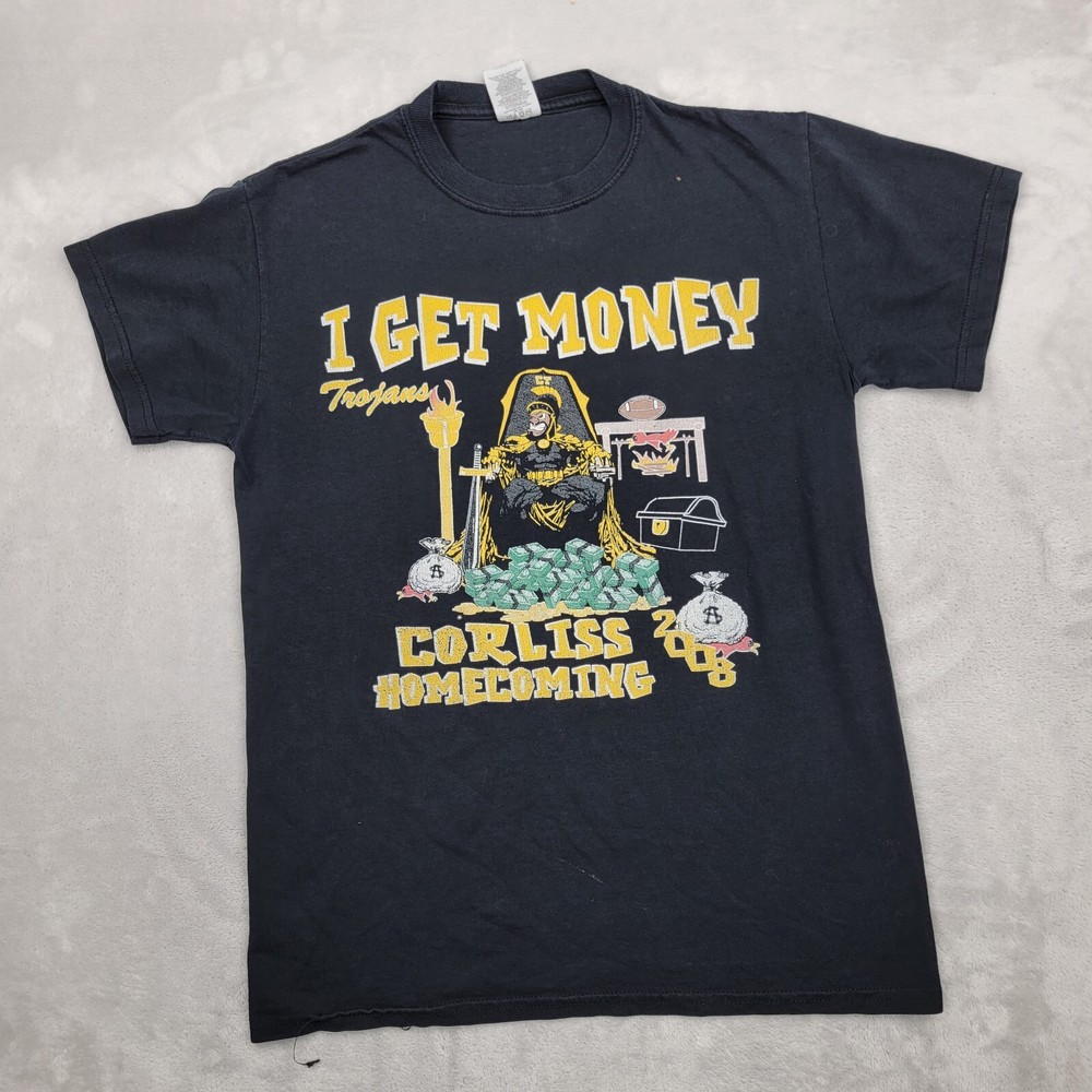 Vintage JERZEES Shirt Mens Small High School Homecoming Corliss Trojans Black