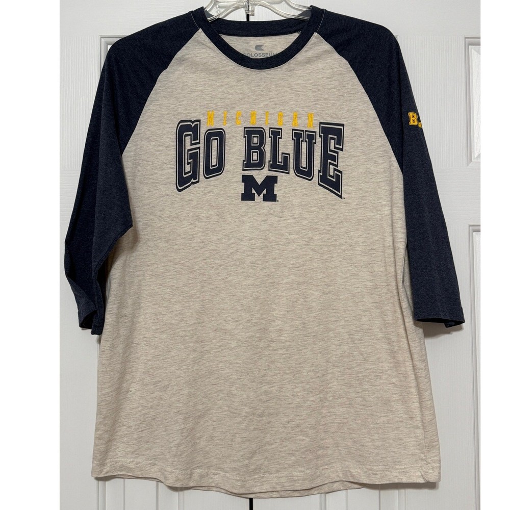 Men’s Colosseum Go Big Blue Michigan Raglan T-Shirt, Size XL